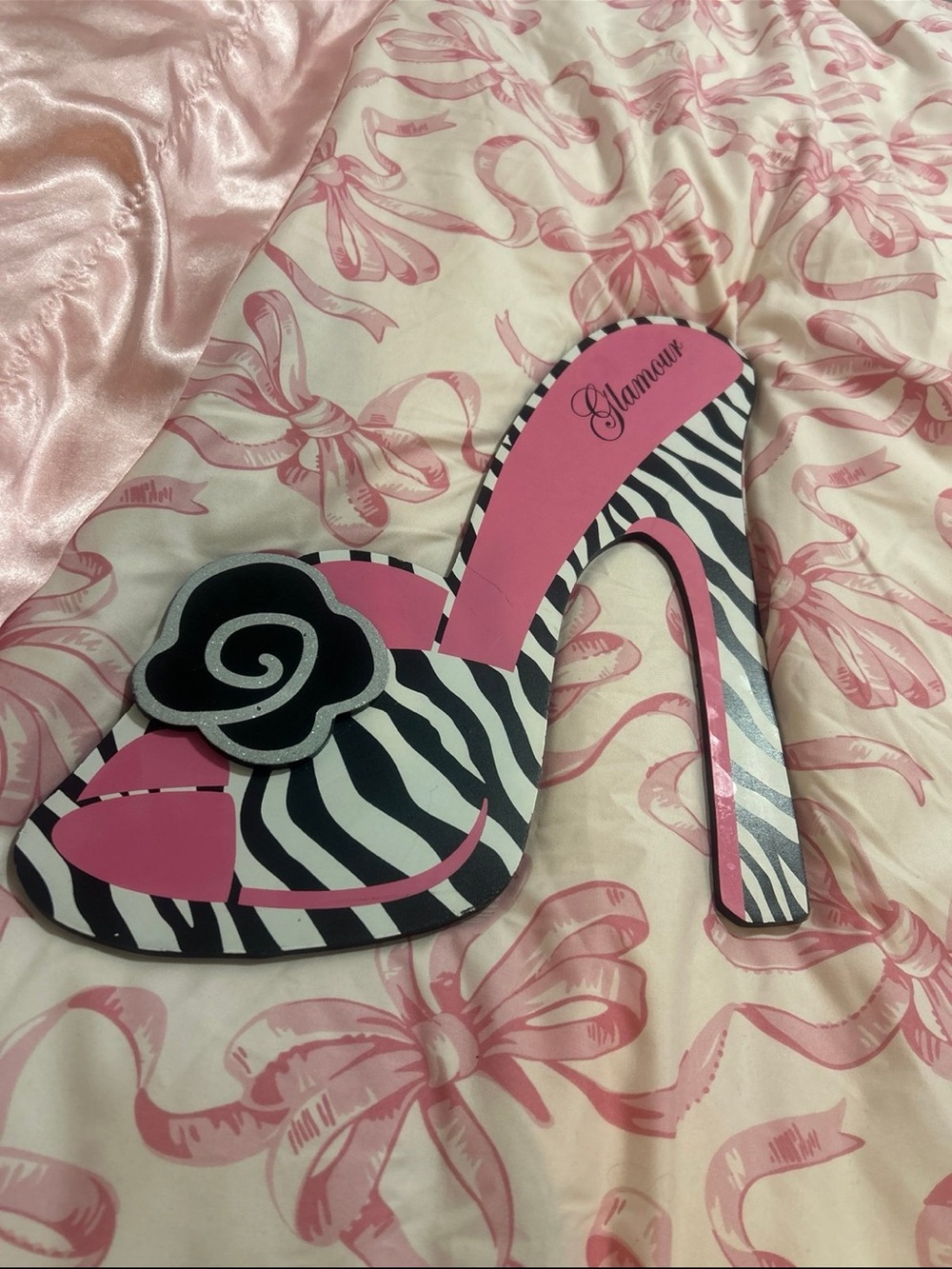 Glamour Pink Zebra-Print Women's High Heel Shoe Sign wall art